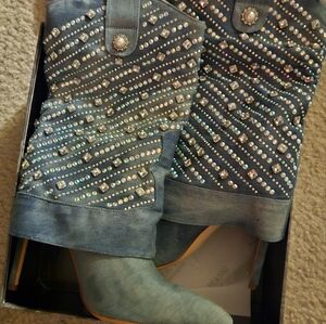 Rhinestone denim boots